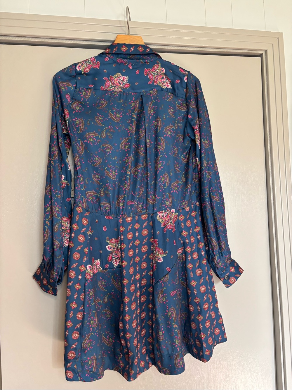 NWT Free People Paisley Button-Front Mini Dress with Pink Accents size XS - Picture 8 of 10